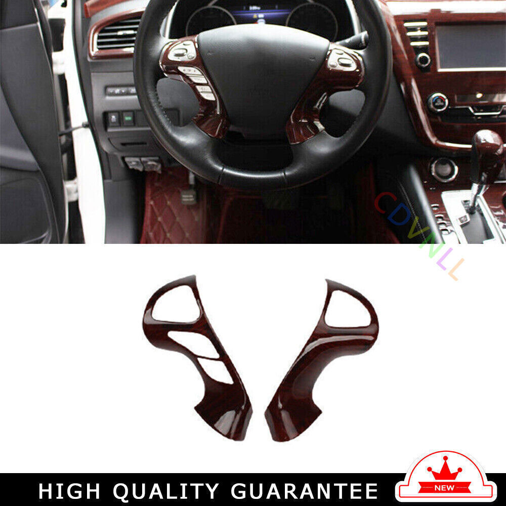 Steering Wheel Button Frame Trim 2X for Nissan Murano 2015-2018 Red Wood Grain