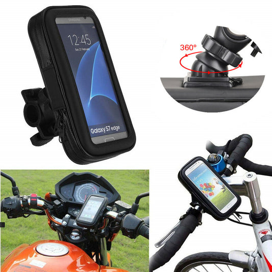 Motorcycle Waterproof 5.5in Phone Case Bag Handlebar 360 Degrees Mount Holder