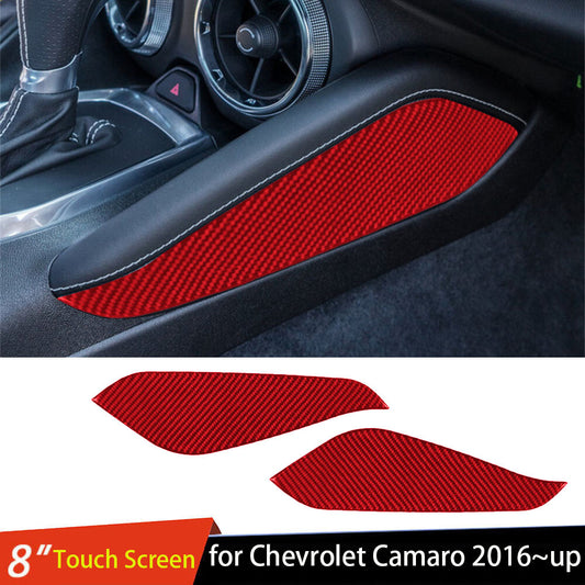 Red Carbon Fiber Central Gear Shift Side Panel Trim for Chevrolet Camaro 2016-23