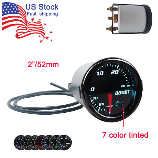 Universal 7 Color Tinted 2 Turbo Boost Gauge 0-30 PSI 52mm Turbo Pressure Meter