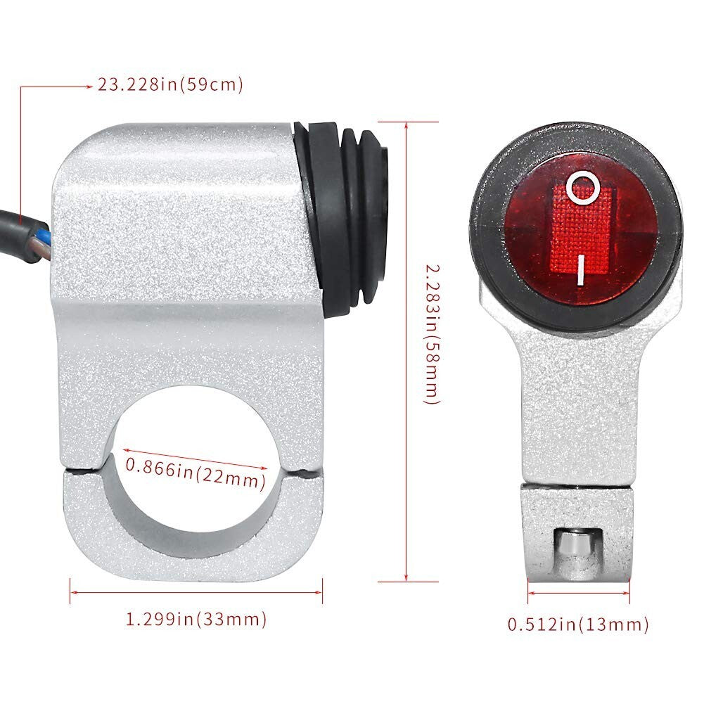 7/8 ATV Handlebar Light Switch, 12V Waterproof Handlebar Headlight Switch