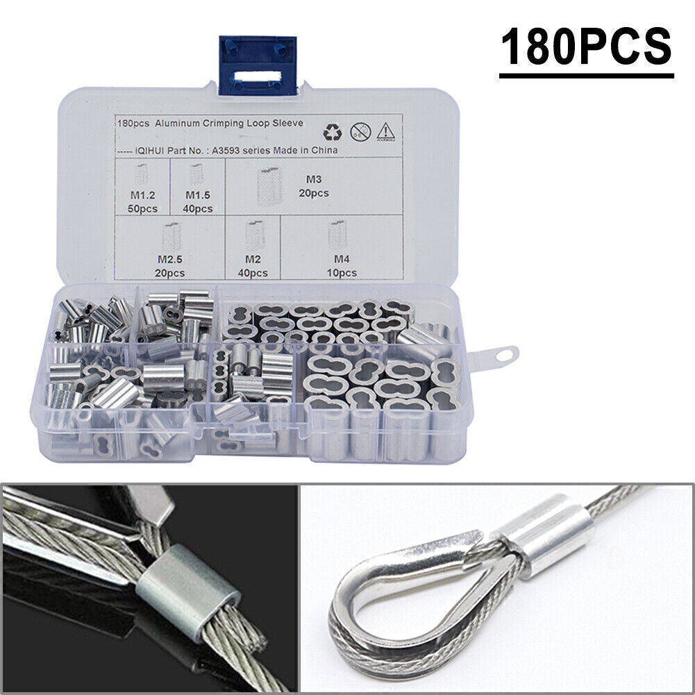180Pcs 6 Size Aluminum Double Barrel Ferrule Crimping Loop Sleeve For Assortment