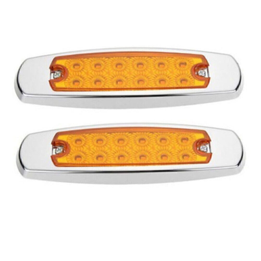 2x 12LED Sealed Side Marker Clearance Light Fish Shape Trailer Lamp Yellow Amber