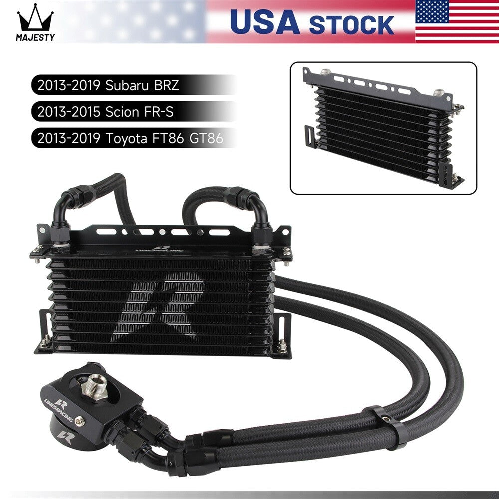 10 Row Oil Cooler Kit Thermostatic for Subaru BRZ for Scion -S FA20 2013+ Black