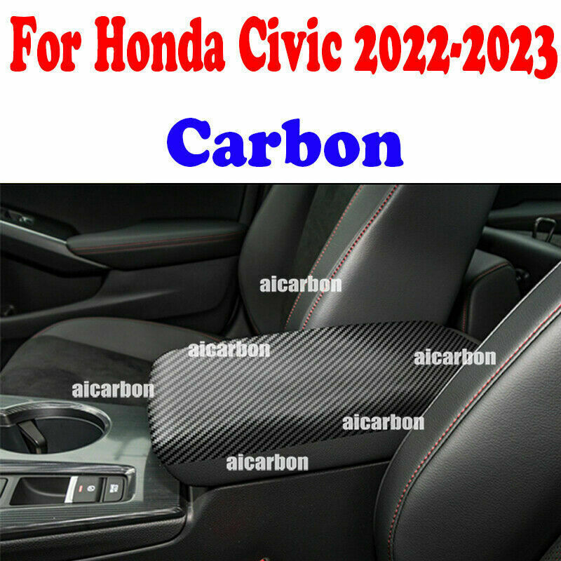 Carbon Center Console Armrest Box Panel Trim Cover ABS for Honda for Civic 2022-2023
