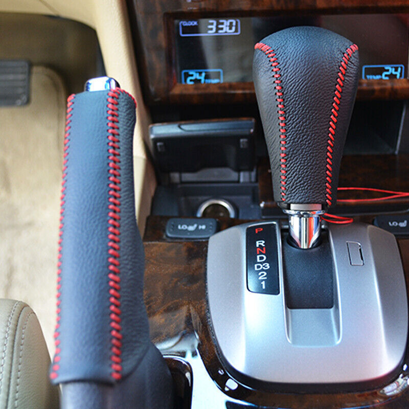 Fit for Honda Accord 2008-2012 BlackRed Leather Shifter Hand Brake Cover Trims