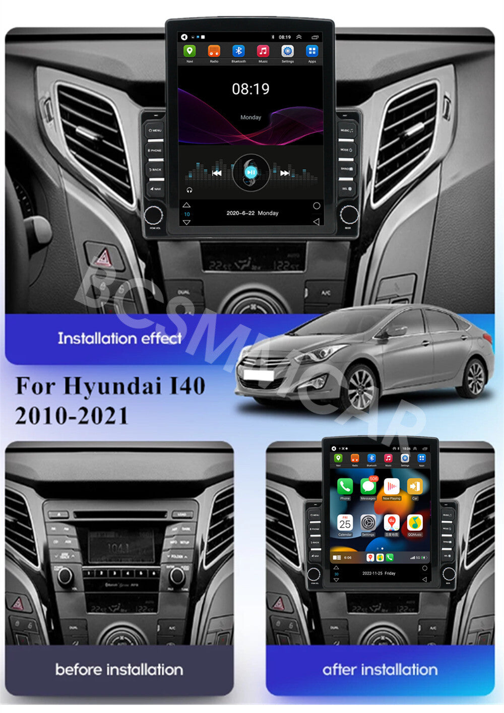 Car Stereo GPS Navigation WIFI 4G DAB For Carplay Fit for Hyundai I40 2010-2021
