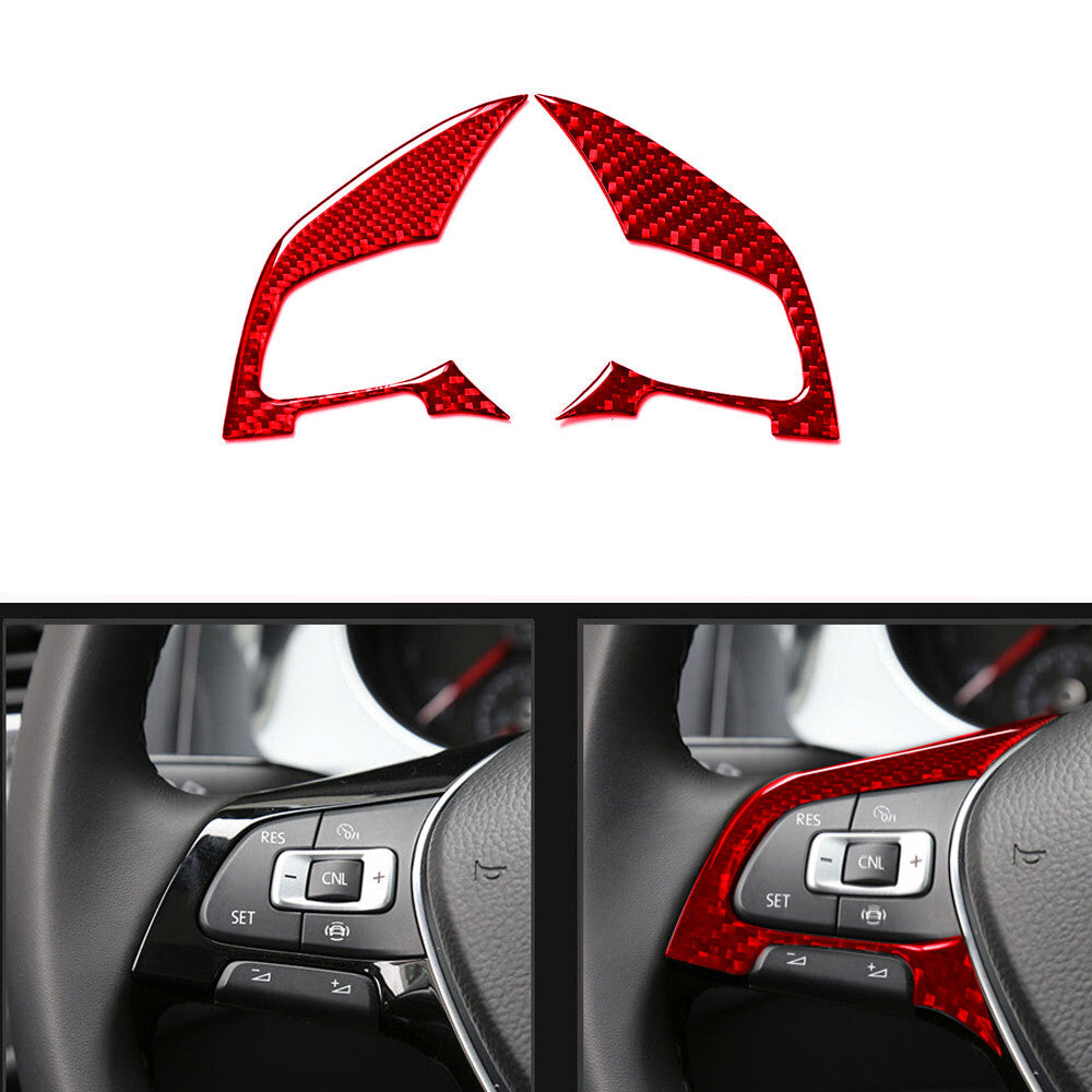 Red Carbon Fibre Steering Wheel Knob Trim for VW for Golf MK7 2014-2019