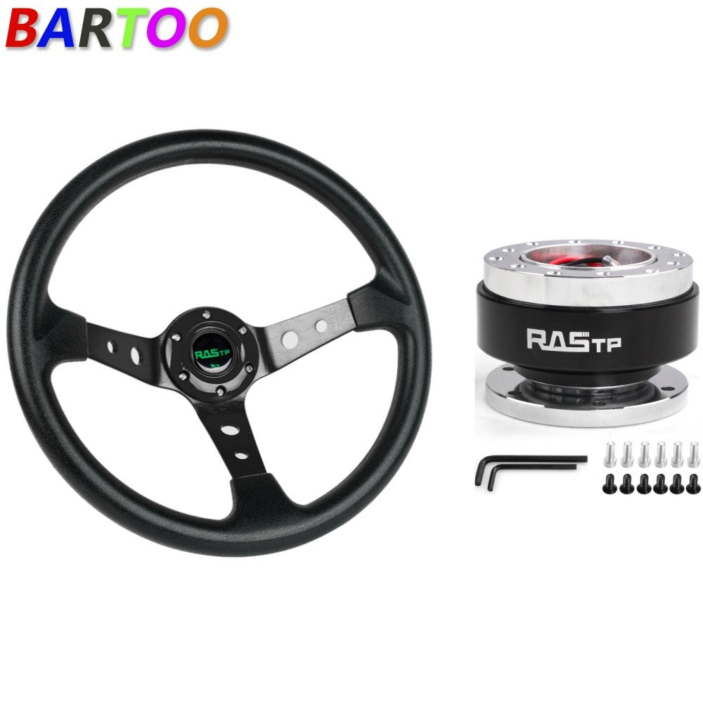 Aluminum 6 Hole Drifting Racing Steering Wheel 14 +Quick Release Adapter Black