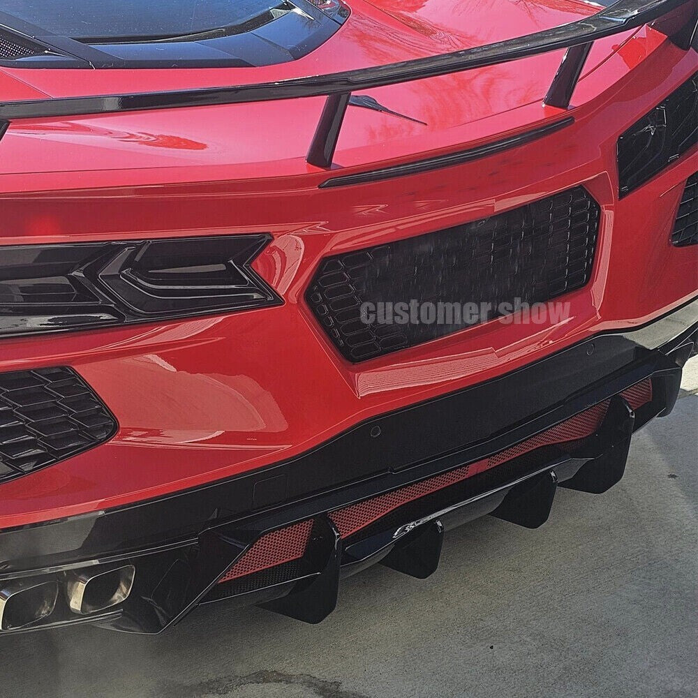 Rear Bumper Diffuser Fin Lip For 20-23 for Corvette C8 Z51 STG Add-On Glossy Black