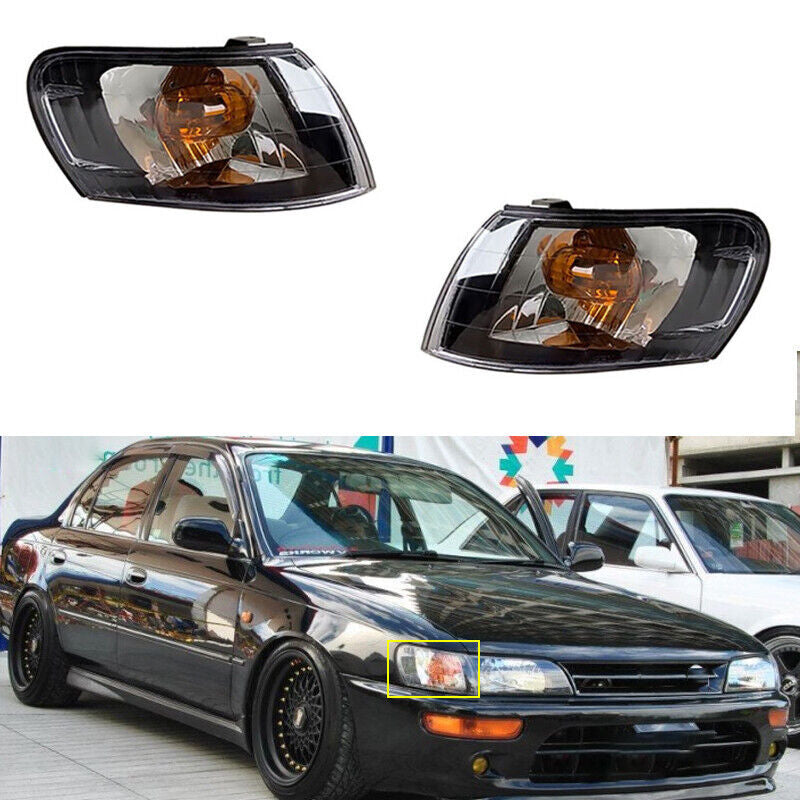 A pair of black front cornering light lenses for 1993-1997 for Toyota for Corolla AE100 E100 AE101