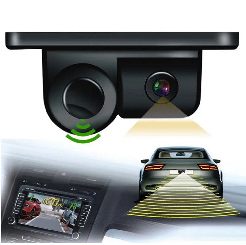 2 in 1 Car Reversing Parking Radar Sensor Rear View Backup Camera Kit Waterproof