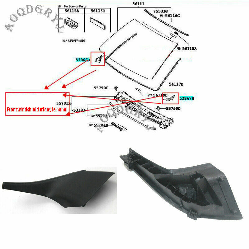 for Toyota Prado 150 2010-17 Front windshield glass Bottom triangular plate 2Pcs