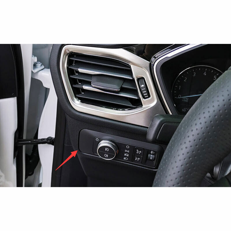 Silver Steel Headlight Switch Control Frame Molding Trim for Ford Escape 2020-22