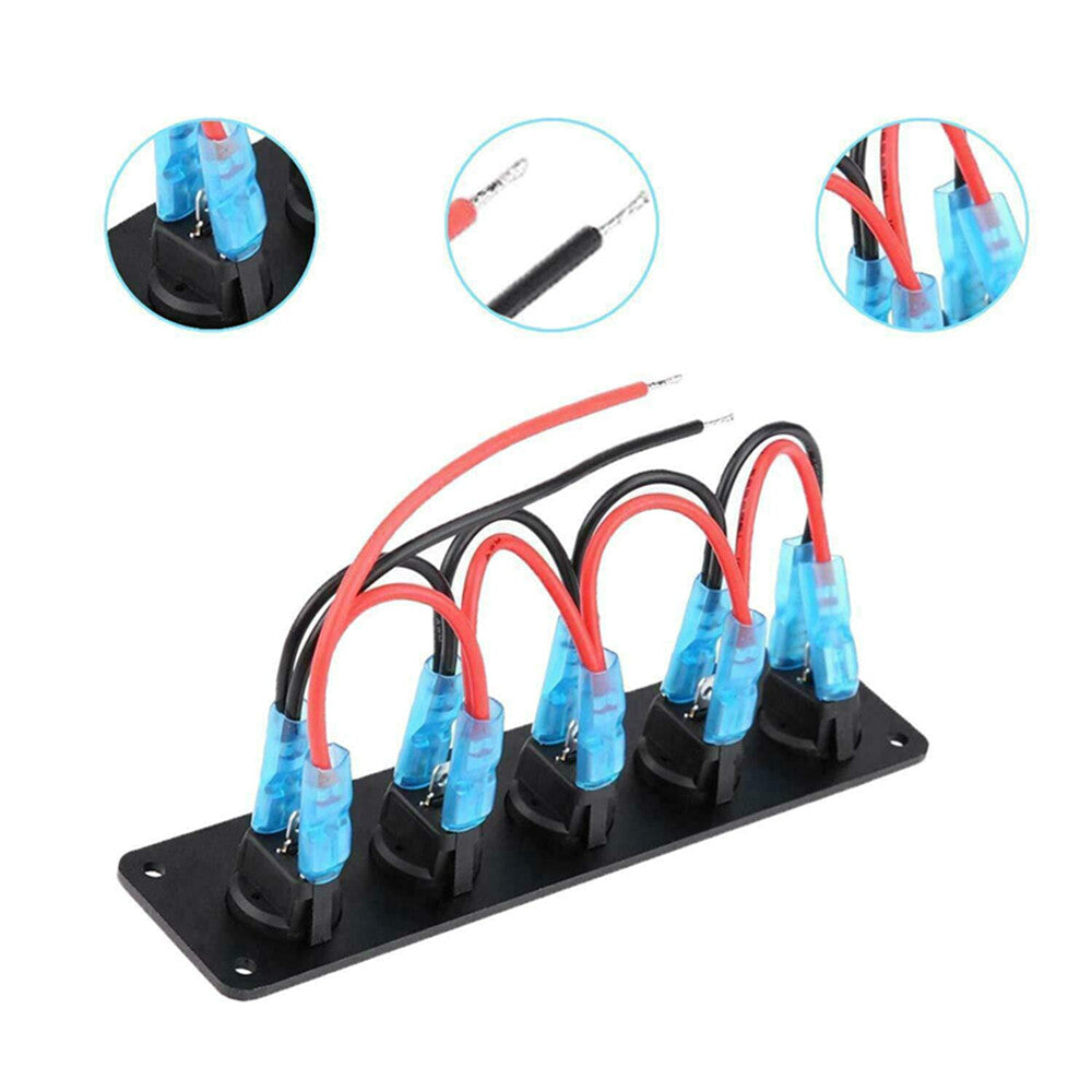 5 Gang Toggle Rocker Switch Panel For Car Boat Marine RV Truck Blue LED 12V ABS