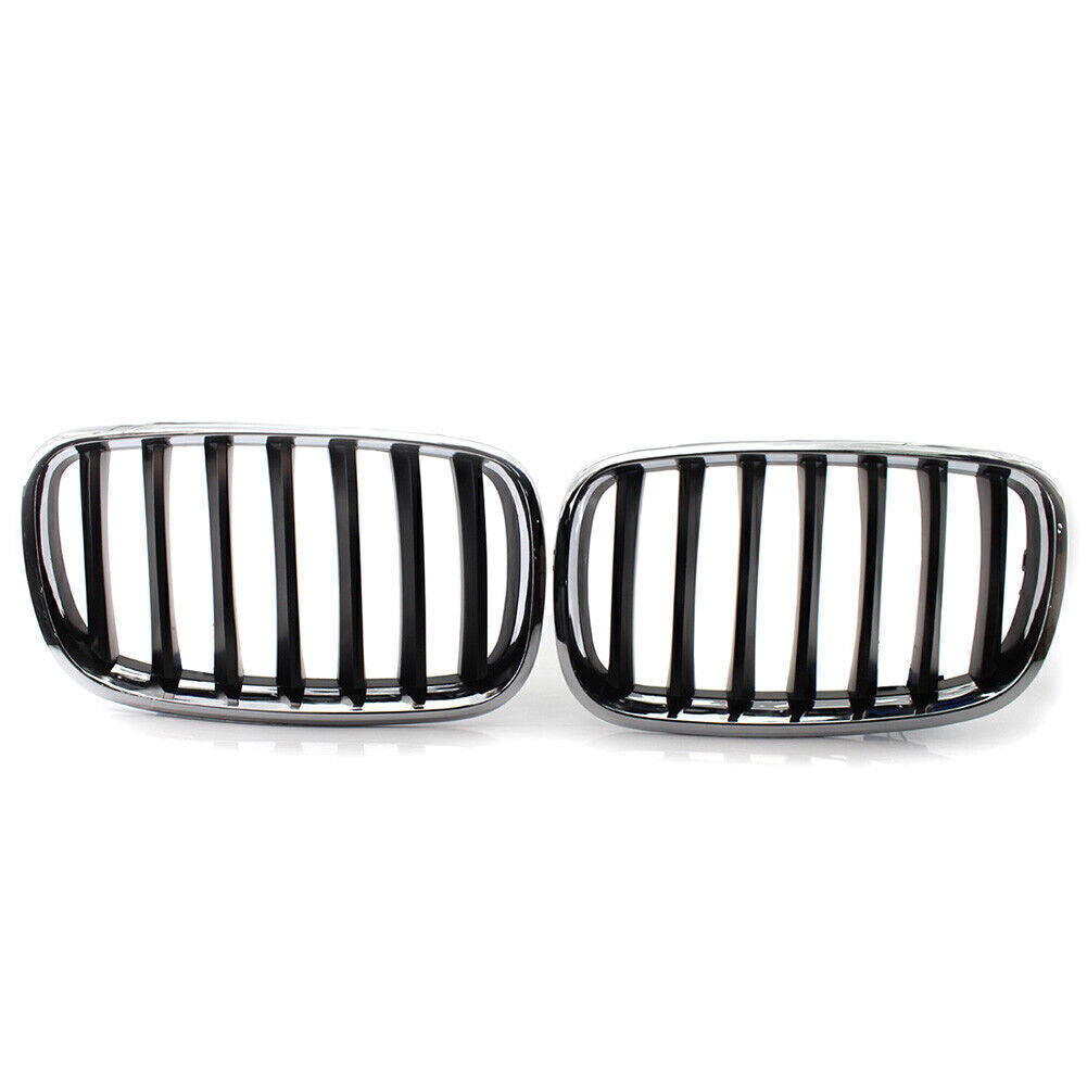 for BMW X5 X6 E70 E71 2008-2013 Chrome Frame Shiny Black Slat Grill Grille