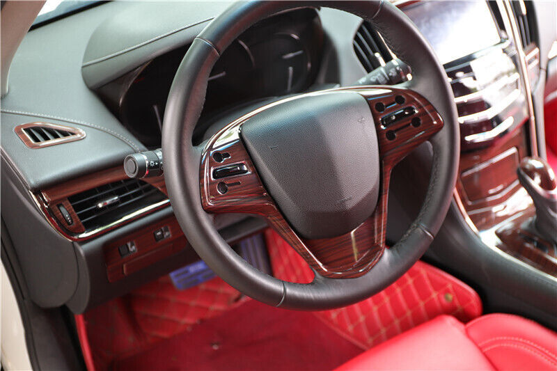 Steering Wheel Button Frame Trim Inner for Cadillac ATSL 2014-17 Red Wood Grain