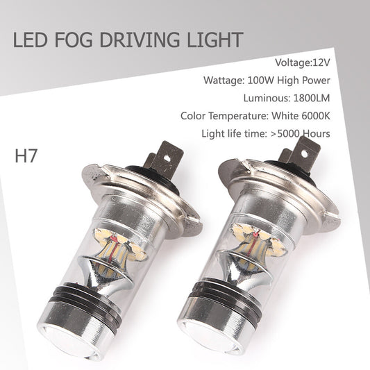 H7 6000K 100W LED 20-SMD Projector Fog Driving DRL Light Bulbs HID White po