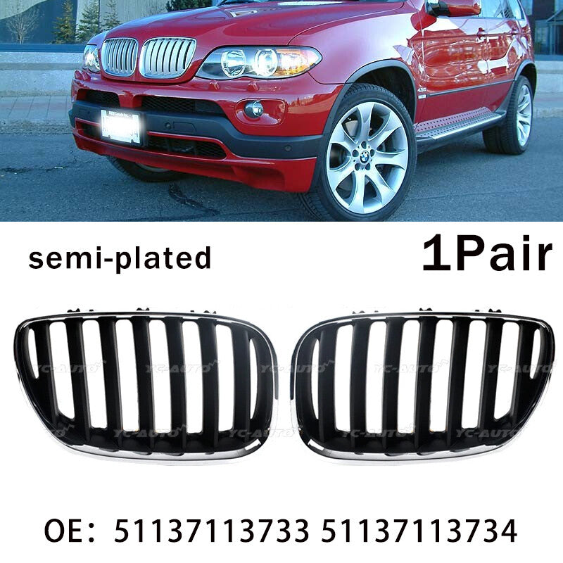 1. Dual front grille with chrome black bumper grille suitable for X5 E53 2000 - 2006