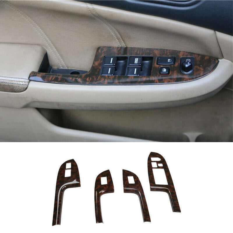 for Honda Accord 7th 2003-2007 Wood Grain Window Lift Panel Switch Cover Trim 4x