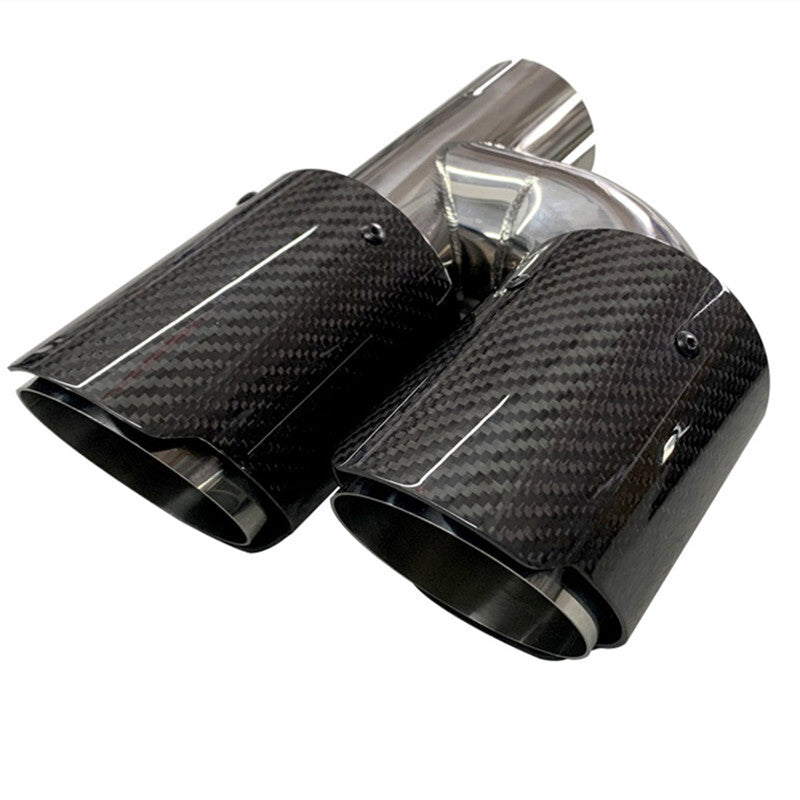 Car Right+Left Glossy Carbon Fiber Exhaust Pipe H Rear Dual Exhaust Tip End