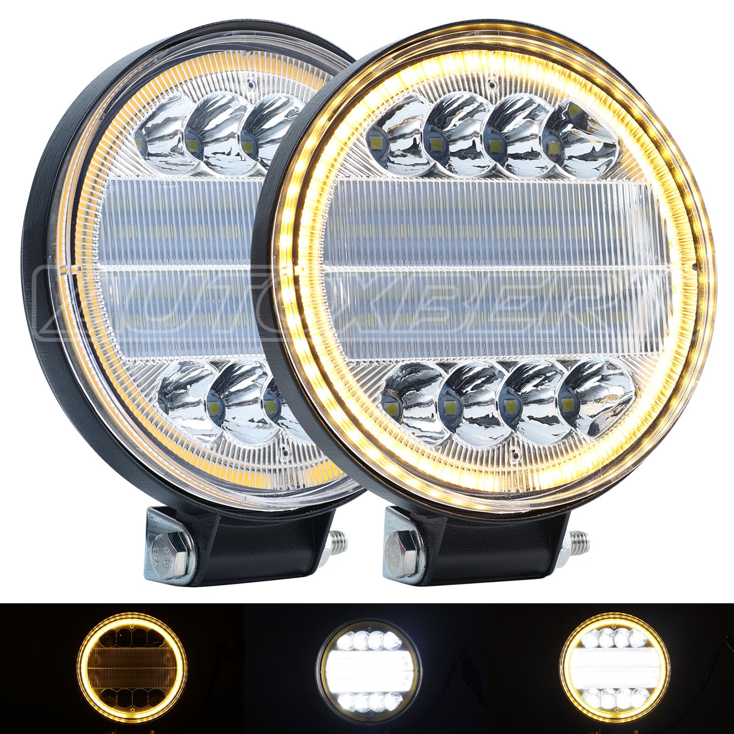 2¡Á 4Inch Round LED Work Light Bar Pods Roof Spot Lights Driving Lamp SUV Offroad
