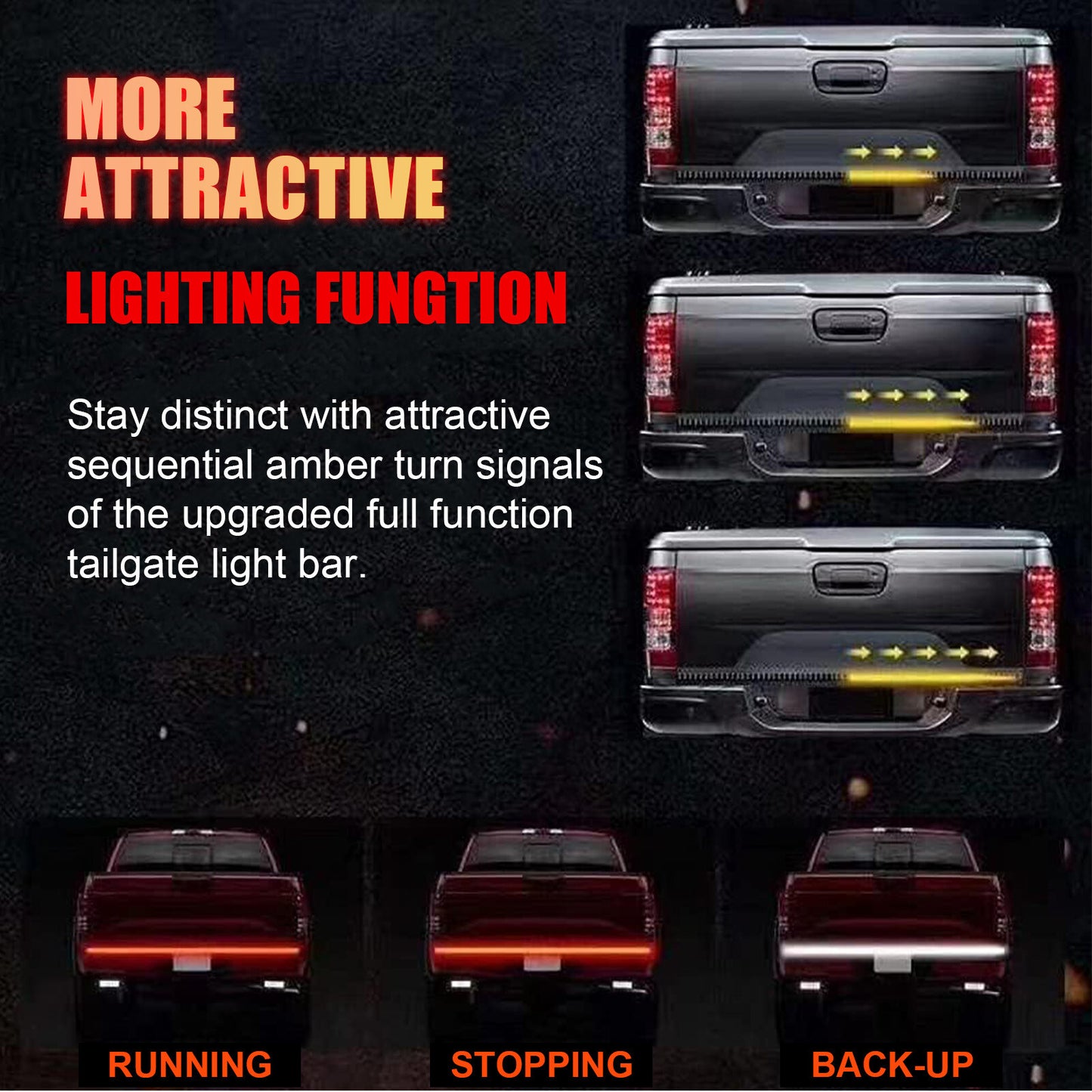 624 LED tailgate light bar, reverse brake taillight, signal light 604