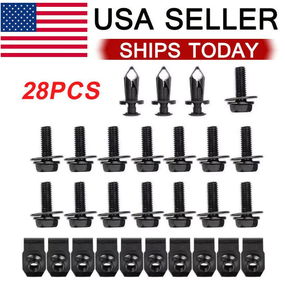 28pcs Car Engine Splash Shield Kit Body Bolts Screw Nut Fender Bumper Clip Rivet