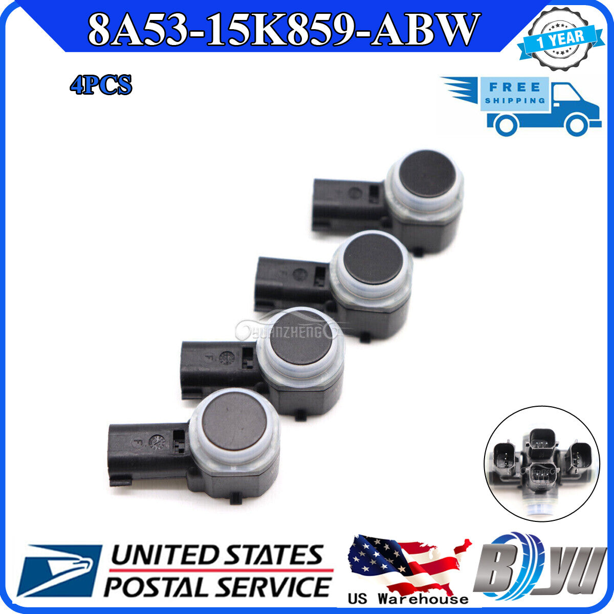 8A53-15K859-ABW 4x PDC Reverse Bumper Object Backup Parking Aid Sensor for Ford
