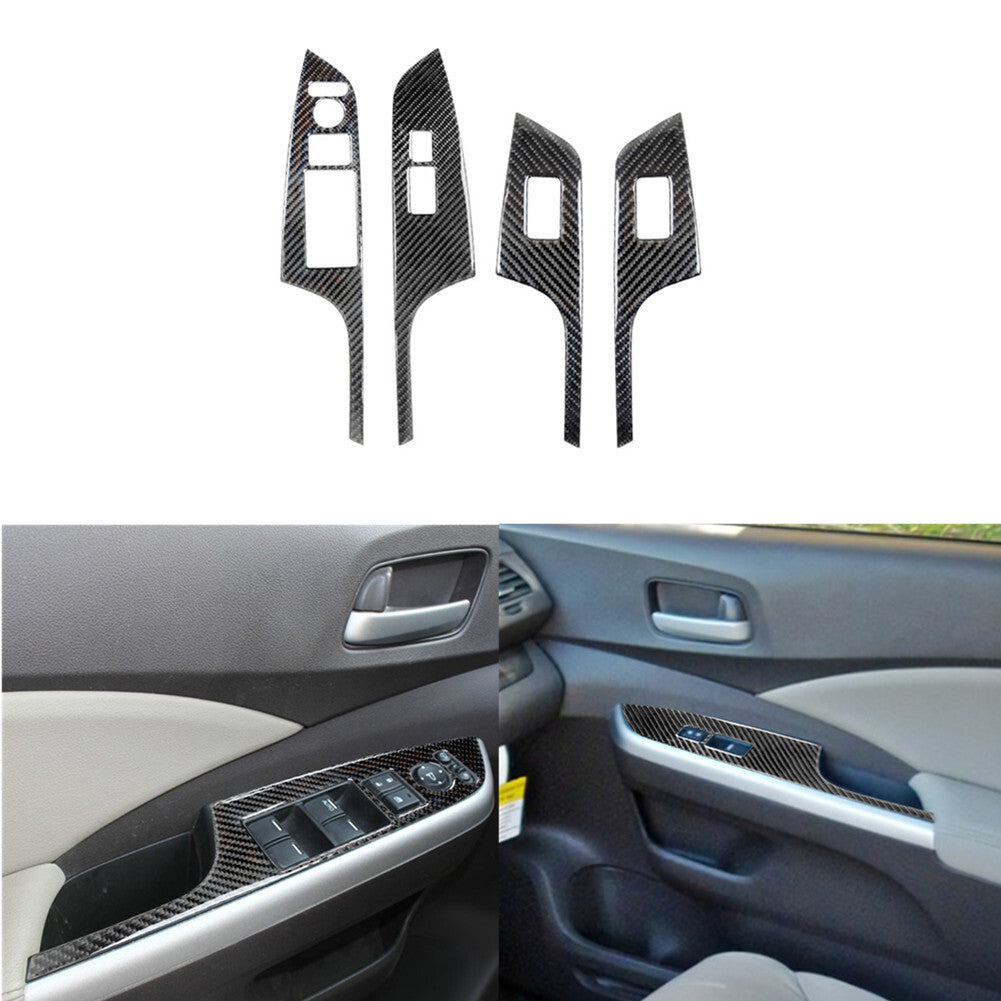 4X Carbon Fiber Front Windon Lift Panel Cover Trim for Honda CRV CR-V 2012-2016
