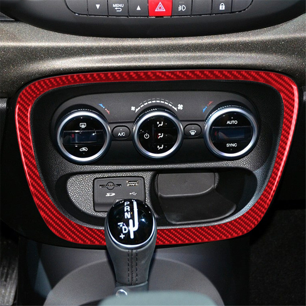 Red Carbon Fiber Climate Control Surround Panel Cover Trim for Fiat 500L 14-17