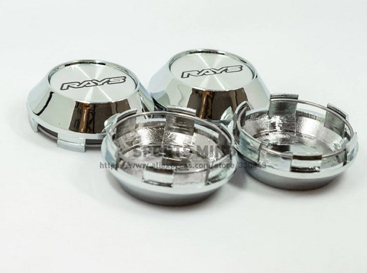 Brand new 4-piece set of 68mm ray wheel caps, rim center caps, badges, silver chrome TE37