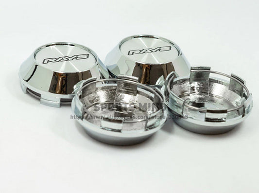 Brand new 4-piece set of 68mm ray wheel caps, rim center caps, badges, silver chrome TE37