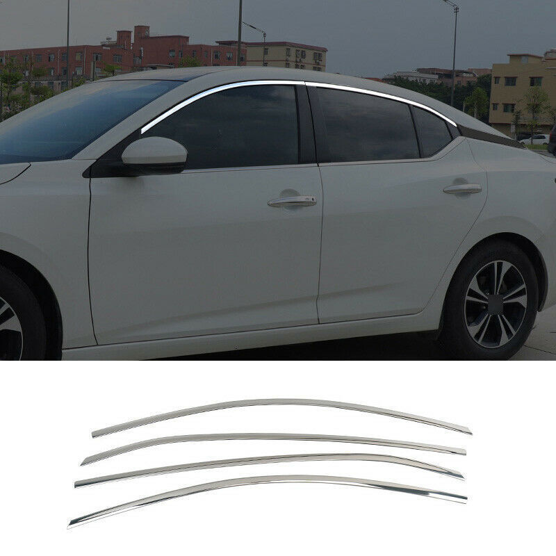 4P Chrome Steel Window Upper Cover Trim Strip for Nissan Sentra Sylphy 2020-2023