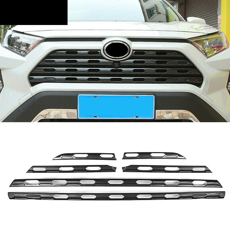 Carbon Fiber Black Center Grille Grill Cover Trim 6pcs for Toyota RAV4 2019-2023