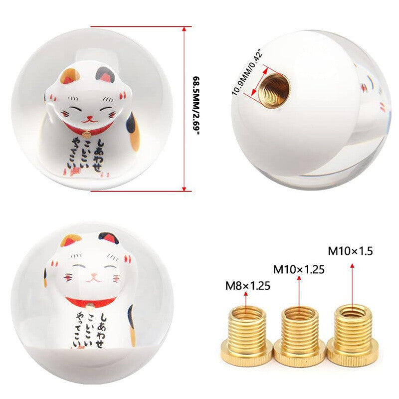 Lucky Cat Shift Knob Manual Gear Round Ball Universal Fortune Maneki Neko