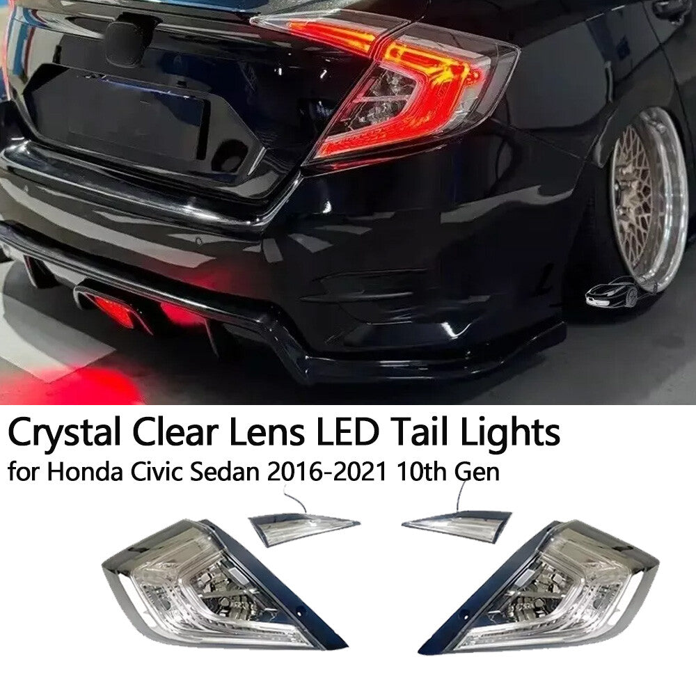 Crystal Clear Lens LED Tail Lights For Sedan 2016-2021 10th Gen