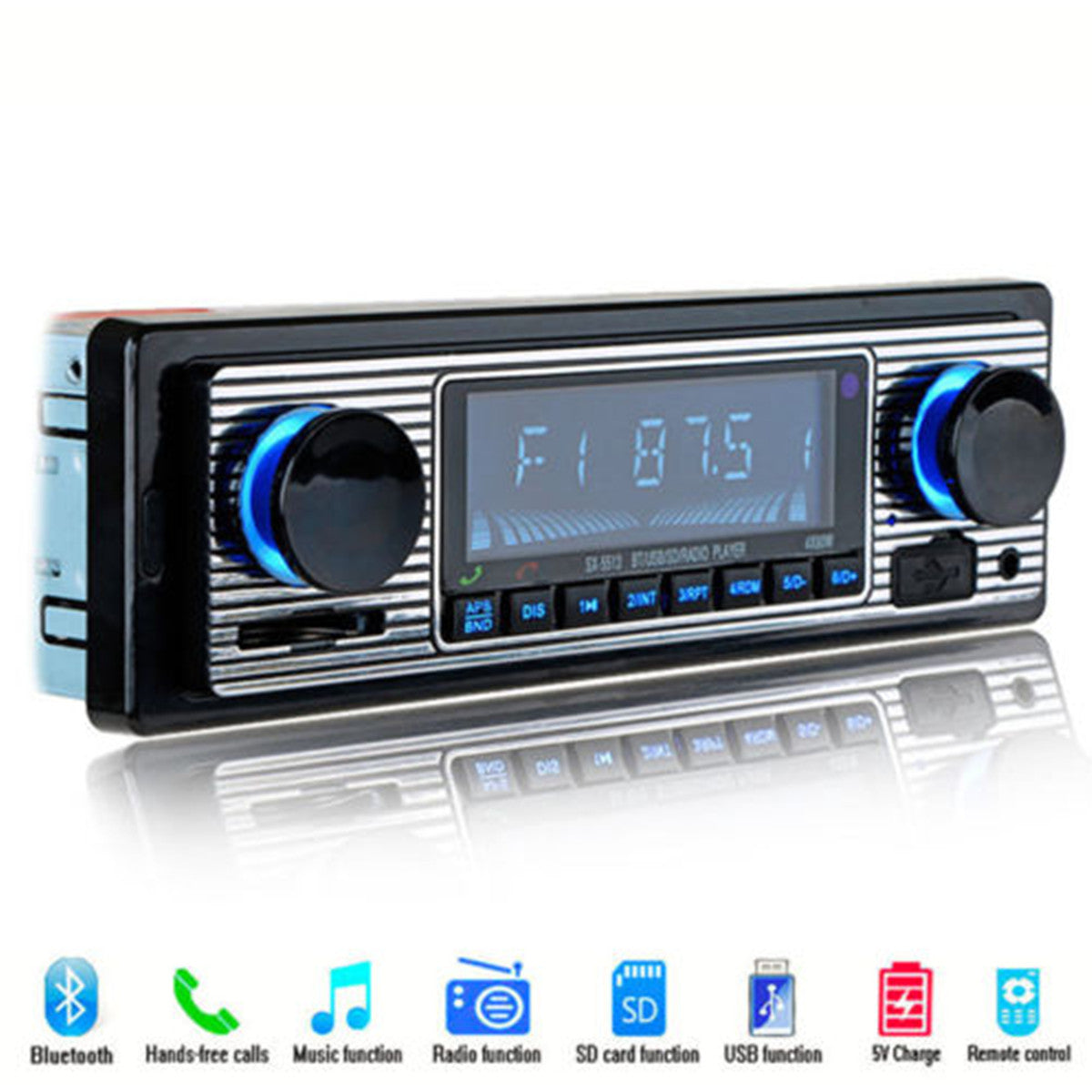 Car FM Radio Stereo Modern Bluetooth MP3 Player AUX SD Host Vintage With Remote