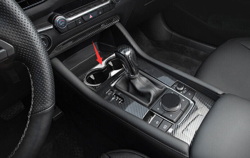 for Mazda 3 Axela 19-23 Carbon Fiber Look Console Water Cup Holder Panel Trim 1X