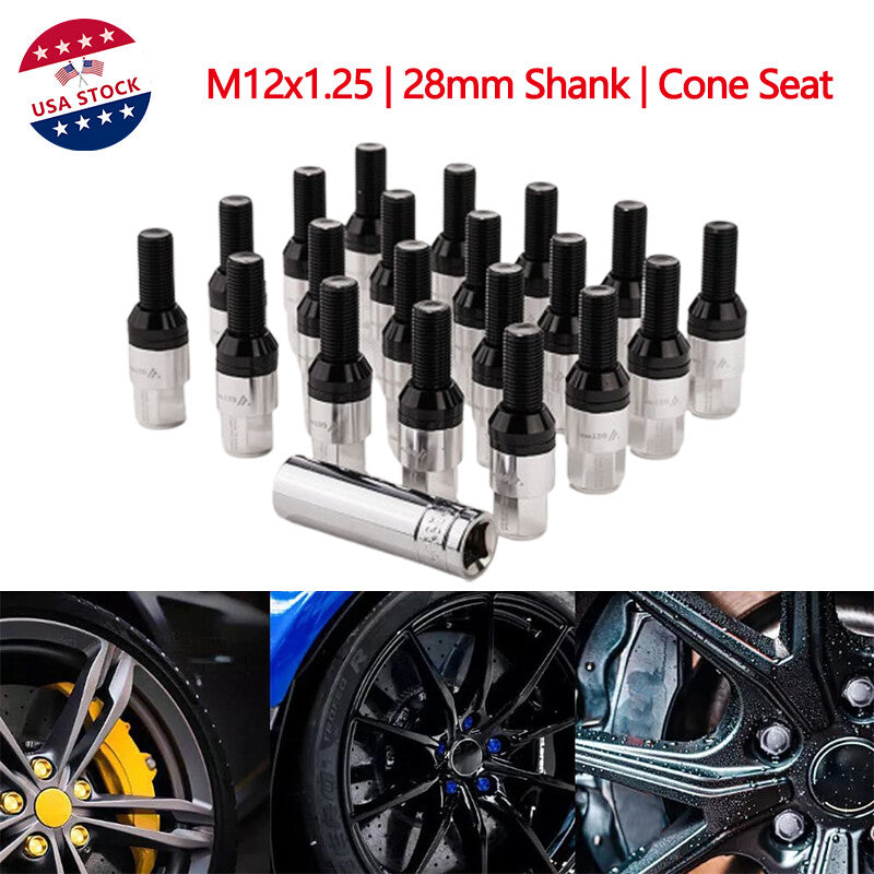 20x Silver M12x1.25 Wheel Cam Bolts with Tapered for Seat Nails, 28mm Shank, for Jeep Chryslers