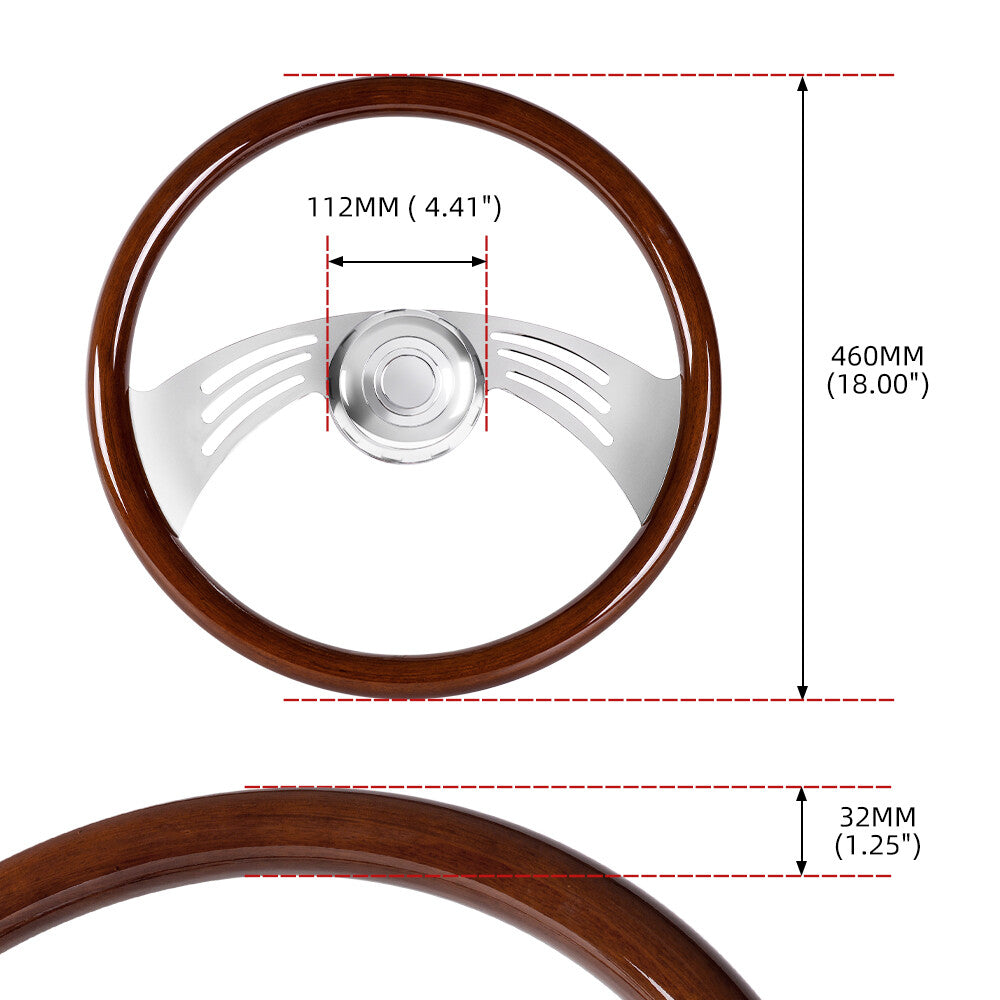18 Wood Steering Wheel Chrome 2 Spoke for Freightliner / for Kenworth / for Peterbilt / for Volvo
