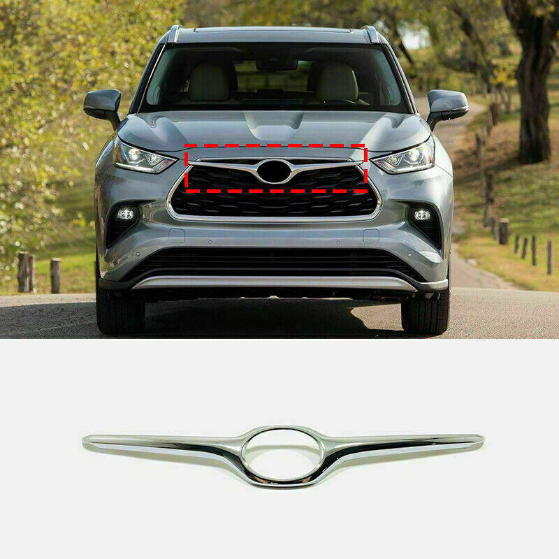 Chrome ABS Front Bumper Center Grille Cover Trim for Toyota Highlander 2020-2023