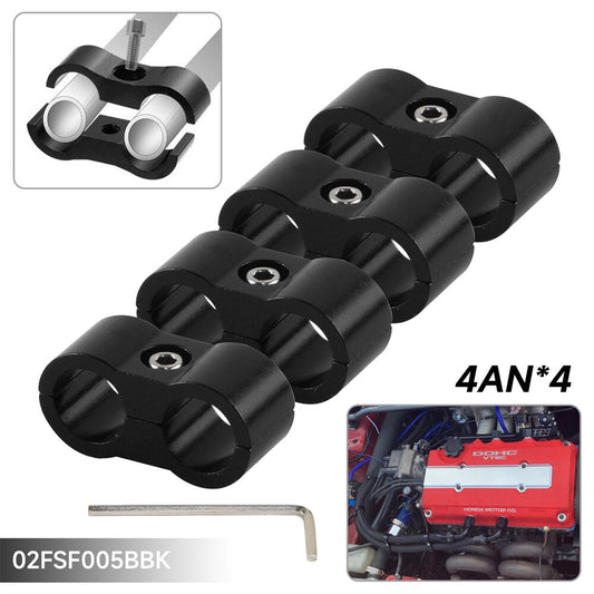 4pcs 4AN 11MM 0.43 Braided Hose Separator Clamp Fitting Adapter Bracket Black