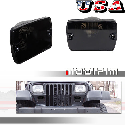 Smoke-filtering lens for left and right turn signals on for Jeep for Wrangler (YJ) models from 1987 to 1995.