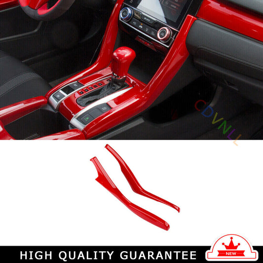 Gear Shift Both Side Cover Trim 2PCS for Honda for Civic 10th 2016-2021 Bright Red