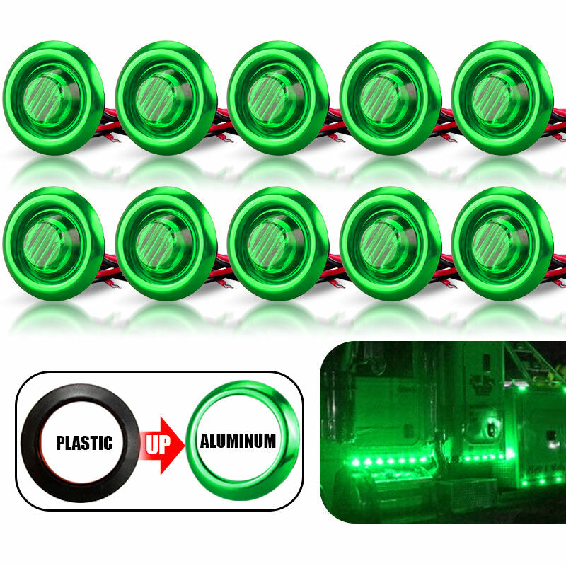 10X 3/4 12V Marker Lights LED Truck Trailer Round Side Bullet Indicator Green