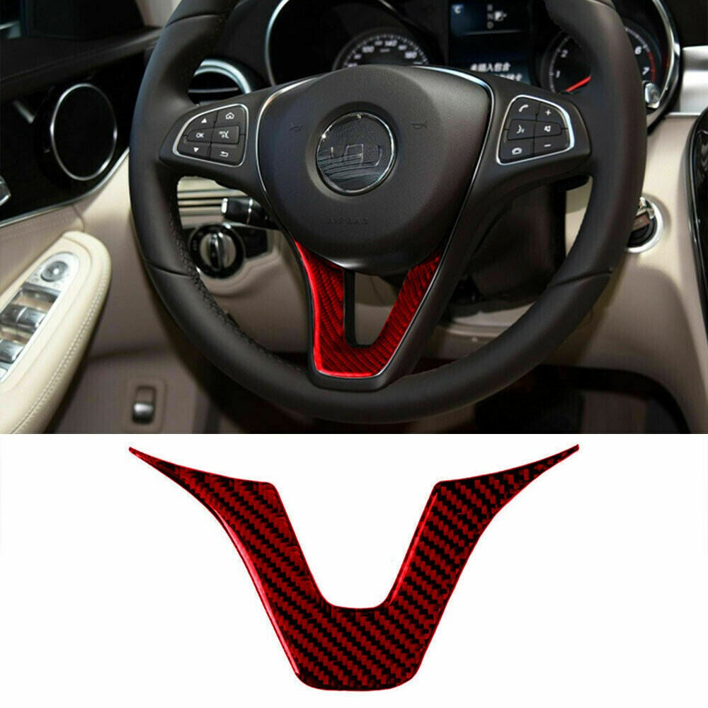 Red carbon fiber steering wheel trim suits the for Mercedes-Benz C-Class W204 (2007-13)