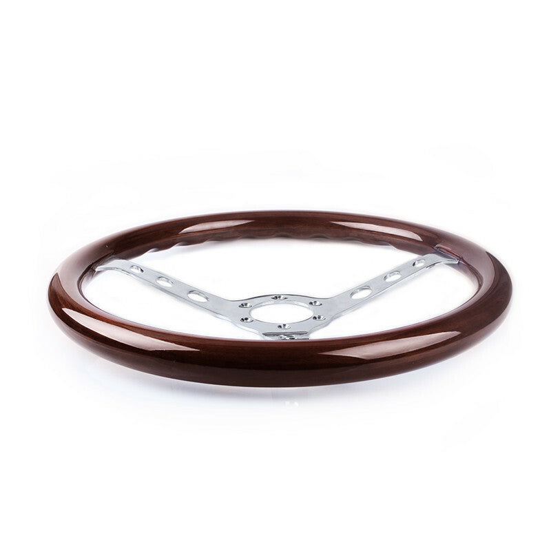 15/380mm Classic Mahogany Wood Grain Brown Trim Steering Wheel w/Horn Button
