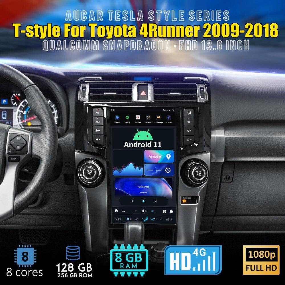 13.6 Android for Tesla Style for Smart Radio Car-Play GPS for Toyota 4Runner 2009-2018
