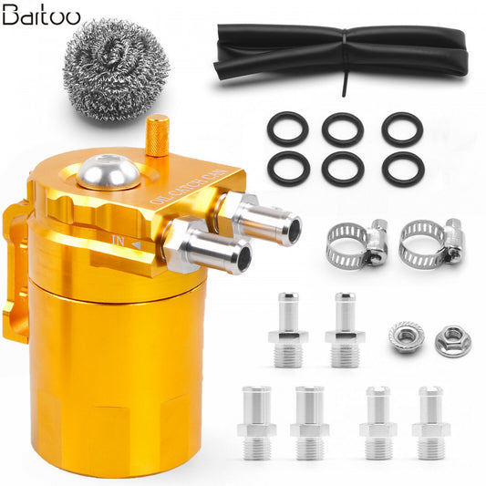 Universal Oil Catch Can Kit Breather Baffled Aluminum Reservoir Tank Gold 300ML